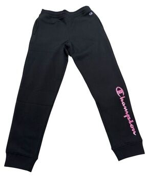 Champion Black Jogger Sweatpants Pink Logo NWT Size L 14